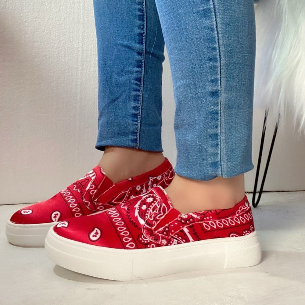 Red Bandana Print Tennis Sneakers - Picture 5 of 8